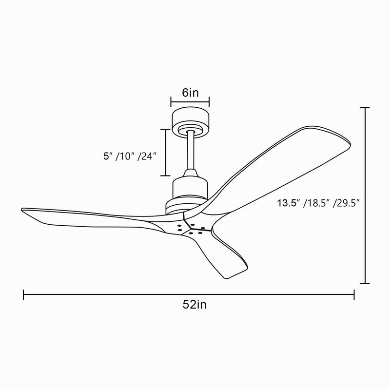 52" Brushed Nickel Ceiling Fans No Light with Remote Carved Wood Fan Blades, Reversible DC Motor